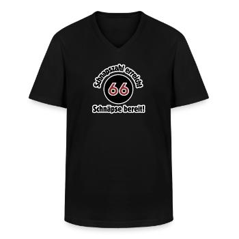 66 – Schnapszahl erreicht, Schnäpse bereit! Prost! - Männer-T-Shirt mit V-Ausschnitt - Schwarz - Vorne - AI Model Male 178 dark (178cm)