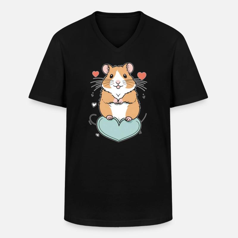 Hamster mit Herz - Männer-T-Shirt mit V-Ausschnitt - Schwarz