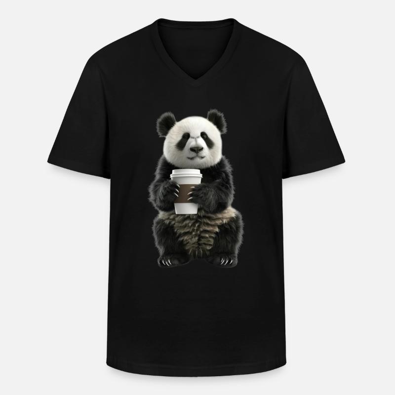Panda - Männer-T-Shirt mit V-Ausschnitt - Schwarz