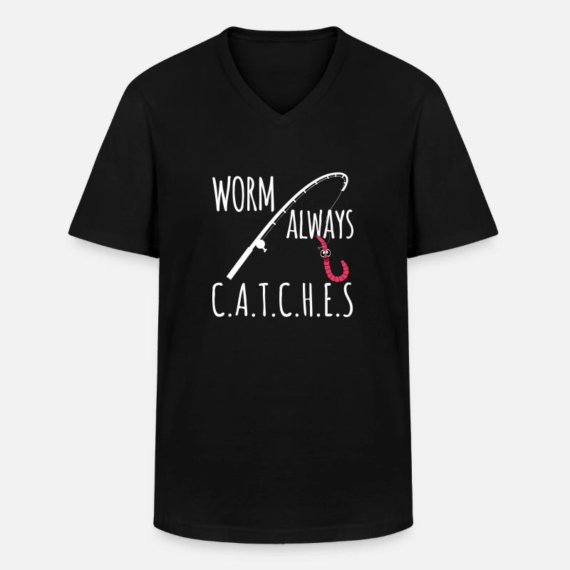 Wurm fängt immer - Männer-T-Shirt mit V-Ausschnitt - Schwarz