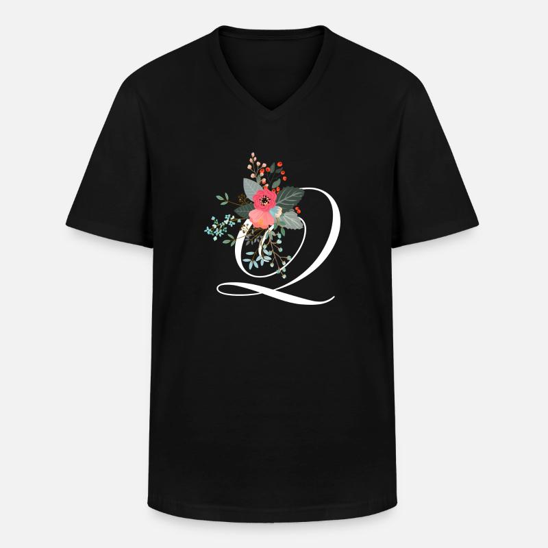 Buchstabe q geblüht - Männer-T-Shirt mit V-Ausschnitt - Schwarz