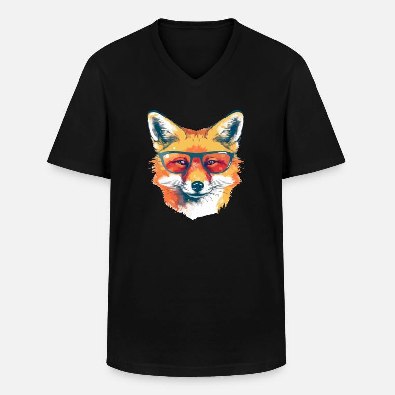Rex, der bebrillte Fuchs - Männer-T-Shirt mit V-Ausschnitt - Schwarz
