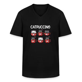 Catpuccino Kawaii Katze Kaffee Anime Otaku - Männer-T-Shirt mit V-Ausschnitt - Schwarz - Vorne - AI Model Male 178 dark (178cm)