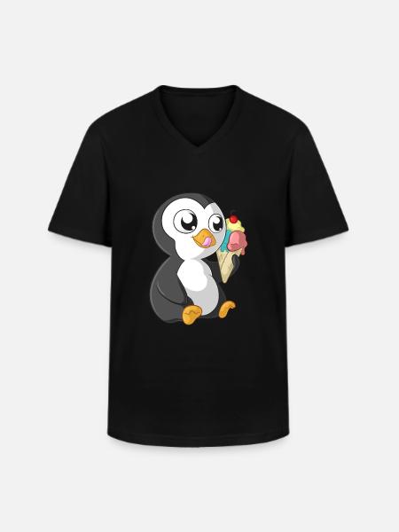 Summer cartoon penguin - Men's V-Neck T-Shirt - black