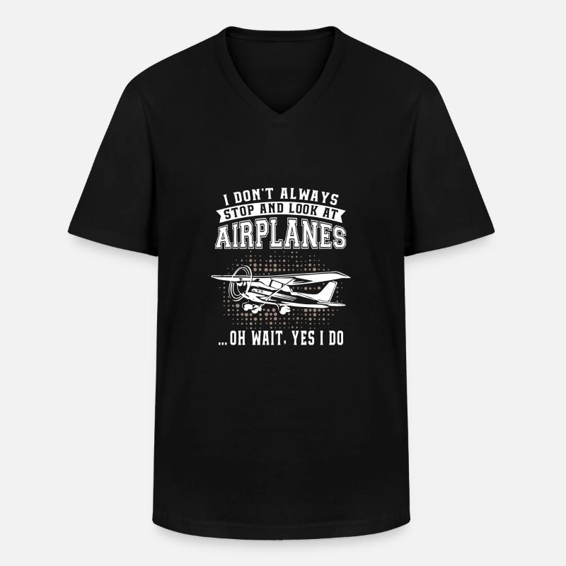 Look At Airplanes - Männer-T-Shirt mit V-Ausschnitt - Schwarz