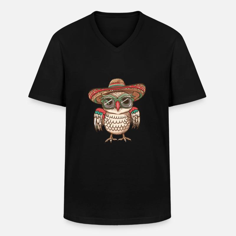 Eule Comic Lustig Sombrero - Männer-T-Shirt mit V-Ausschnitt - Schwarz
