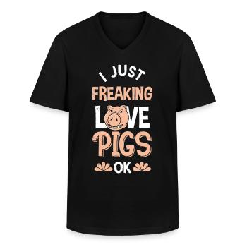 Porc cochons porcs porcins - T-shirt col V Homme - noir - Devant - AI Model Male 178 dark (178cm)