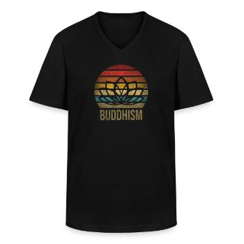 Buddhist Letter Buddhism Religion Retro Vintage - Männer-T-Shirt mit V-Ausschnitt - Schwarz - Vorne - AI Model Male 178 dark (178cm)