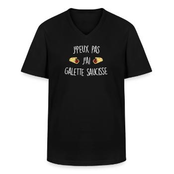 J'peux pas j'ai galette saucisse - T-shirt col V Homme - noir - Devant - AI Model Male 178 dark (178cm)