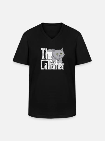 Kattefar Catfather Crazy Cat Far Kitty Daddy - Klassisk herre T-shirt med V-udskæring - sort
