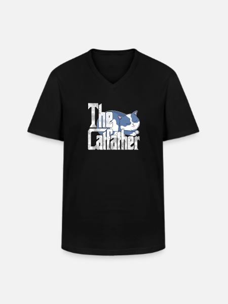 Kattefar Catfather Crazy Cat Far Kitty Daddy - Klassisk herre T-shirt med V-udskæring - sort