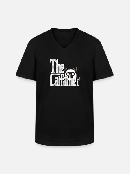 Kattefar Catfather Crazy Cat Far Kitty Daddy - Klassisk herre T-shirt med V-udskæring - sort
