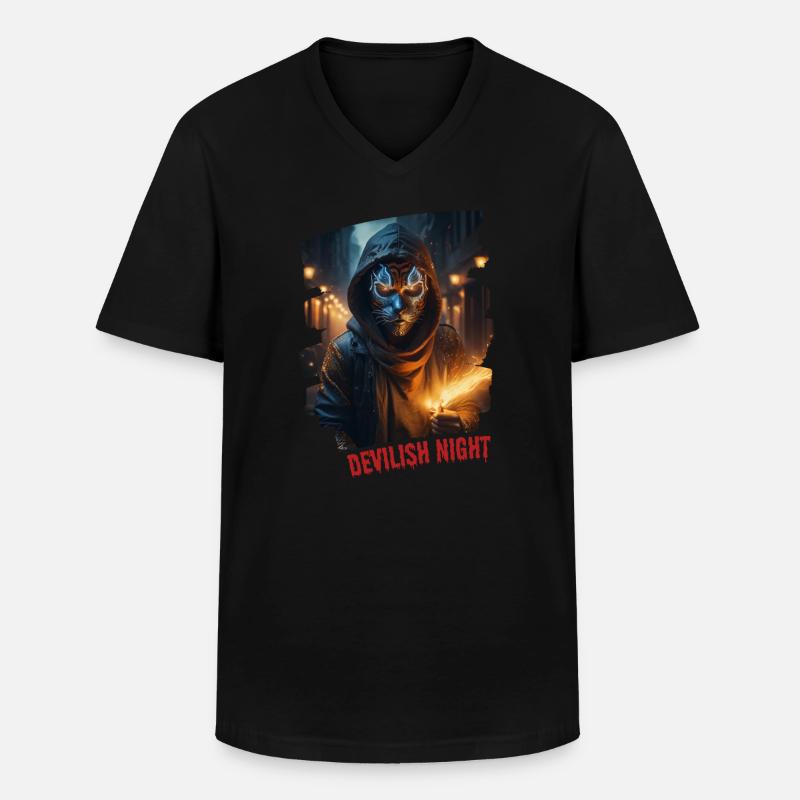 DEVILISH NIGHT - Männer-T-Shirt mit V-Ausschnitt - Schwarz
