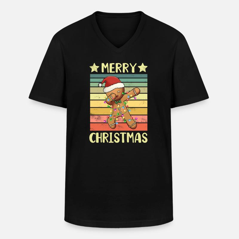 Frohe Weihnachten Lebkuchenmann - Männer-T-Shirt mit V-Ausschnitt - Schwarz