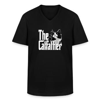 Cat Father The Catfather Crazy Cat Dad Dad - Men's V-Neck T-Shirt - black - Front - AI Model Male 178 dark (178cm)