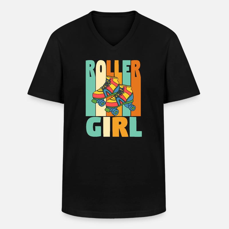 Retro Roller Mädchen - Männer-T-Shirt mit V-Ausschnitt - Schwarz