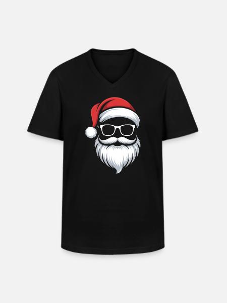 Weihnachts-Santa mit Bart und Brille - Männer-T-Shirt mit V-Ausschnitt - Schwarz