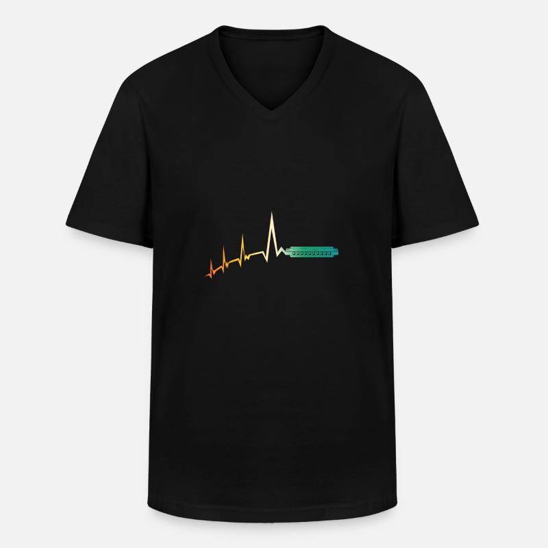 Harmonica Heartbeat Harmonica - Men's V-Neck T-Shirt - black