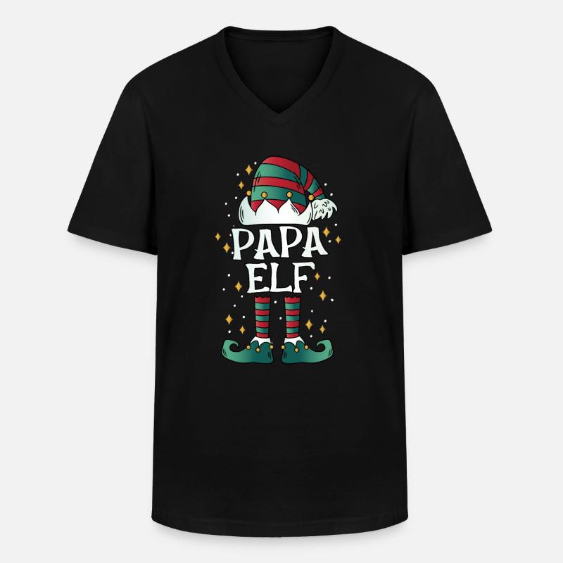 Papa Elf - Männer-T-Shirt mit V-Ausschnitt - Schwarz