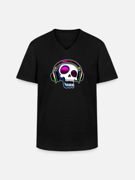 Crâne fou avec casque Art - T-shirt col V Homme - noir