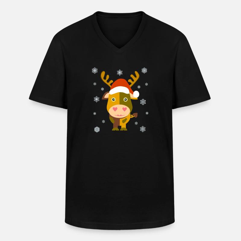 Weihnachtskuh / Santa Cow /Illustration Comicstyle - Männer-T-Shirt mit V-Ausschnitt - Schwarz
