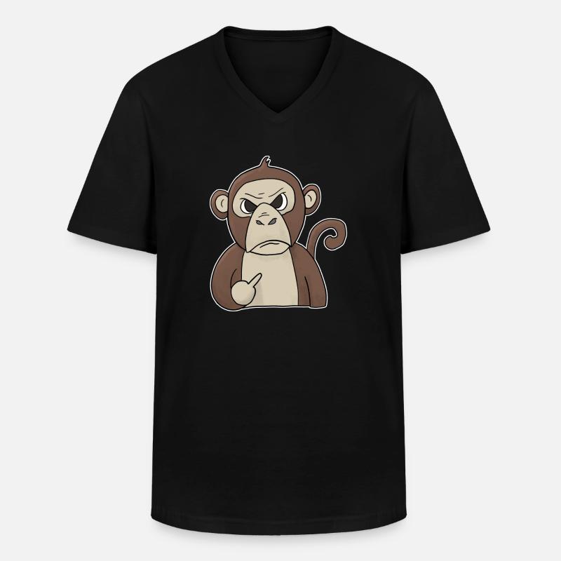 Mürrischer Affe hält Mittelfinger - Männer-T-Shirt mit V-Ausschnitt - Schwarz