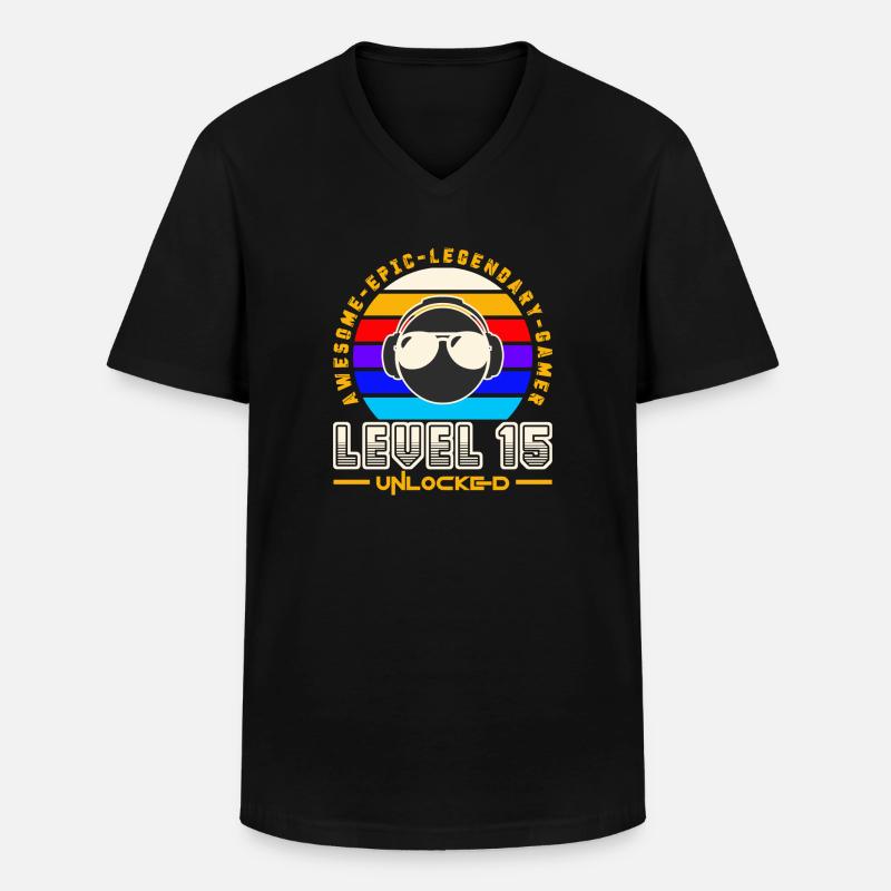 Stufe 15 - Männer-T-Shirt mit V-Ausschnitt - Schwarz