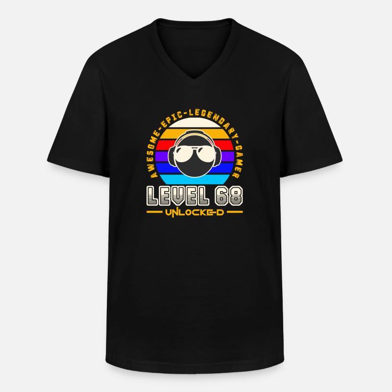 Stufe 68 - Männer-T-Shirt mit V-Ausschnitt - Schwarz