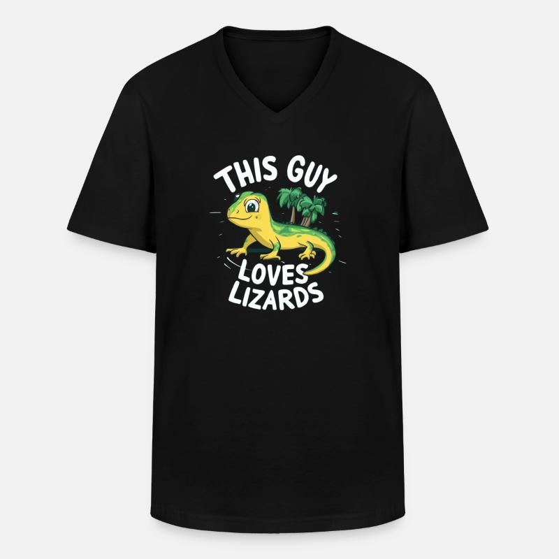 This Guy Loves Lizards - Männer-T-Shirt mit V-Ausschnitt - Schwarz