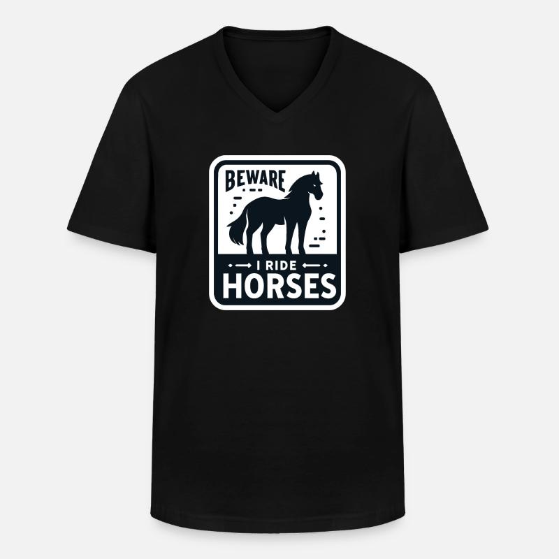 Vorsicht, ich reite Pferde - Männer-T-Shirt mit V-Ausschnitt - Schwarz