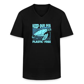 Keep Our Sea Plastic-Free Schildkröte - Männer-T-Shirt mit V-Ausschnitt - Schwarz - Vorne - AI Model Male 178 dark (178cm)
