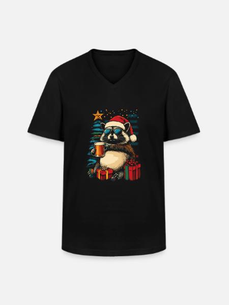 Bier Weihnachten Waschbär Weihnachtsfeier - Männer-T-Shirt mit V-Ausschnitt - Schwarz