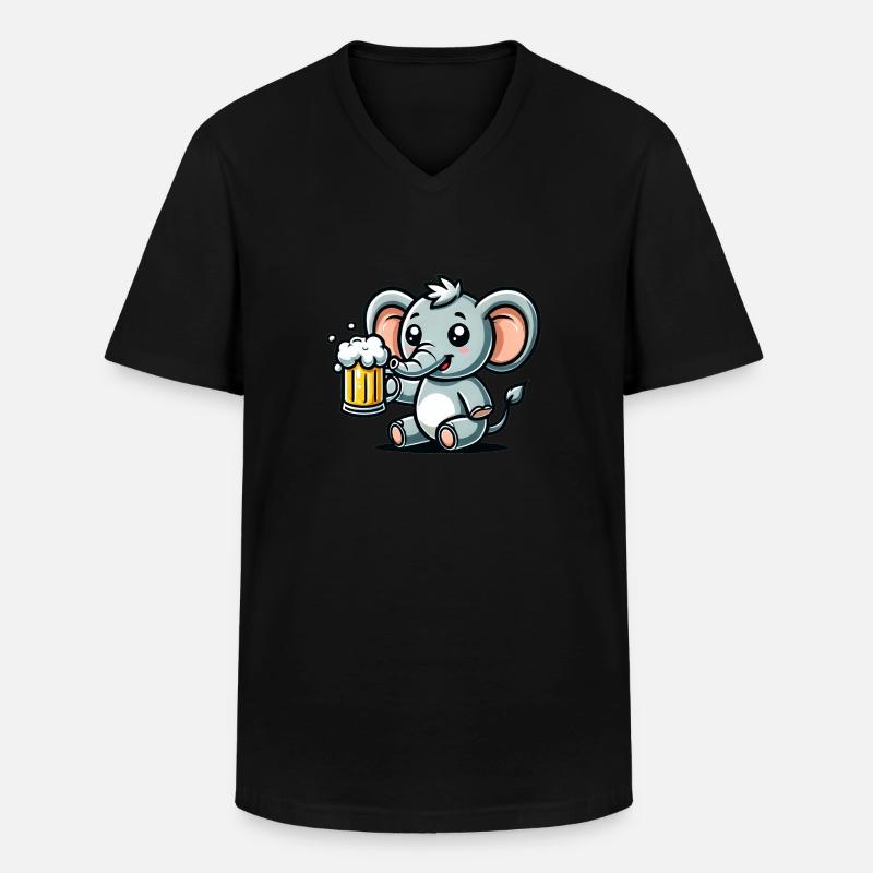 Cute Elephant Drinking Beer - Männer-T-Shirt mit V-Ausschnitt - Schwarz
