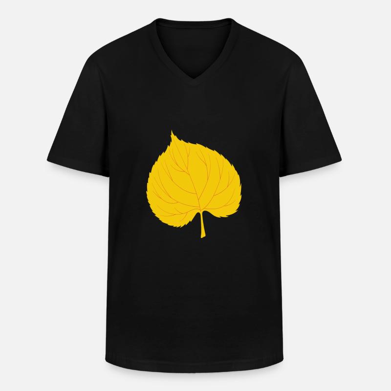 Linde Blatt - Männer-T-Shirt mit V-Ausschnitt - Schwarz