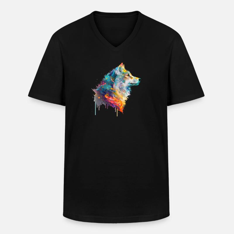 Aquarell Wolf - Männer-T-Shirt mit V-Ausschnitt - Schwarz