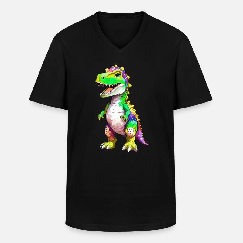 Regenbogen T-Rex Dinosaurier - Männer-T-Shirt mit V-Ausschnitt - Schwarz