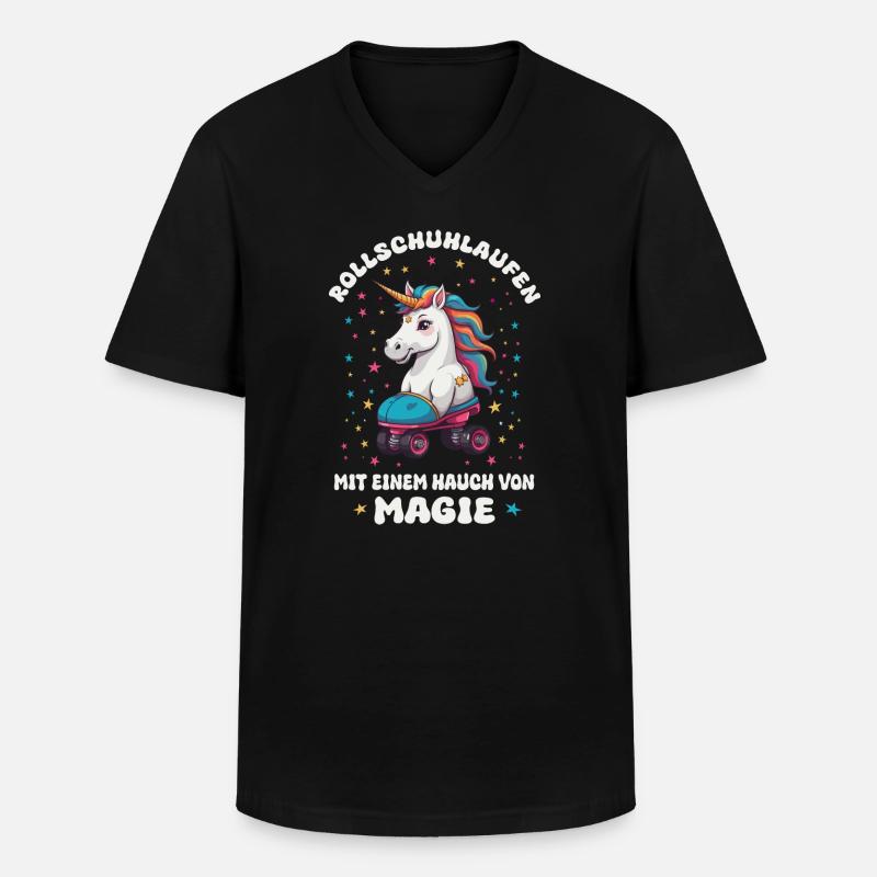 Einhorn Rollschuhlaufen - Männer-T-Shirt mit V-Ausschnitt - Schwarz