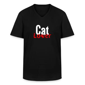 Cat Love - Men's V-Neck T-Shirt - black - Front - AI Model Male 178 dark (178cm)
