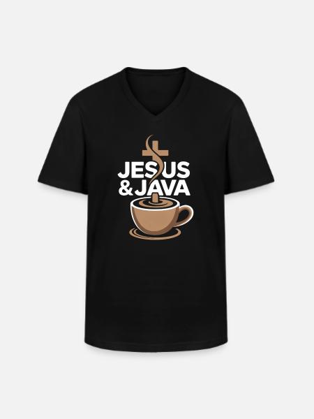 Inspiration und Kaffee mit Jesus & Java - Männer-T-Shirt mit V-Ausschnitt - Schwarz