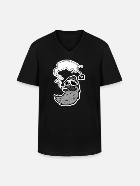 Surfer Skull – Skull with Wave & Heart - Men's V-Neck T-Shirt - black