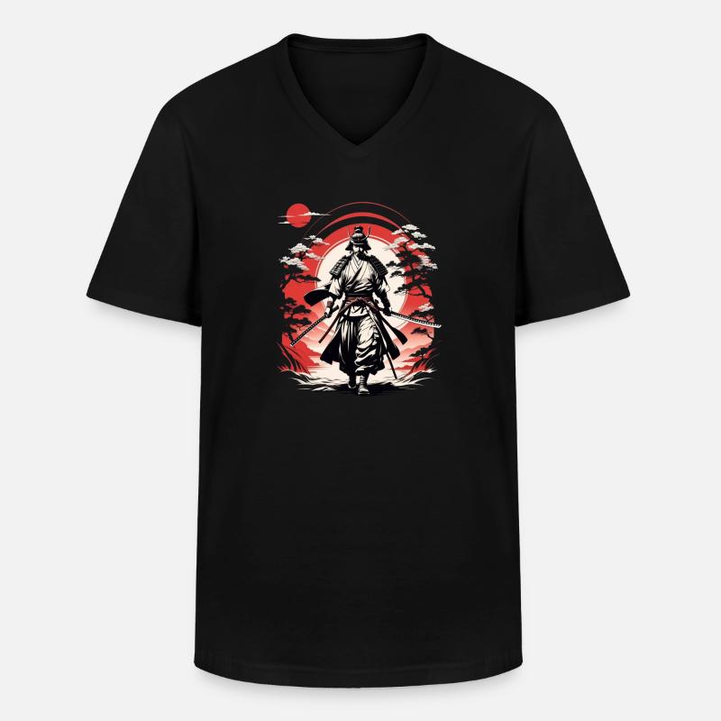Samurai-Krieger - Japan - Dämon - Männer-T-Shirt mit V-Ausschnitt - Schwarz