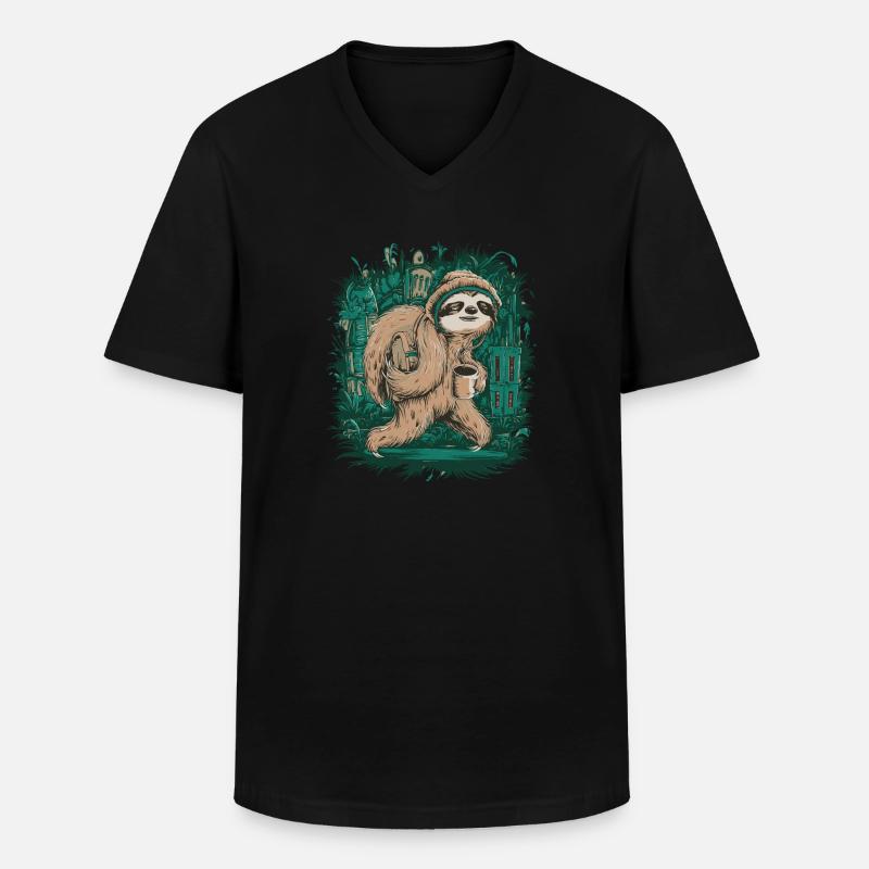 sloth jungle walk - Männer-T-Shirt mit V-Ausschnitt - Schwarz