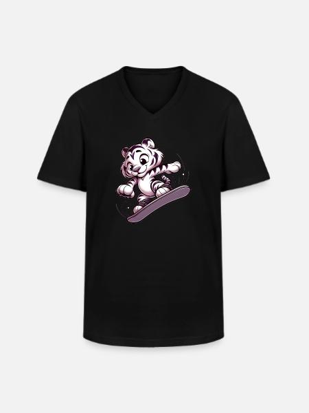 Cute Snowboarder Tiger - Men's V-Neck T-Shirt - black