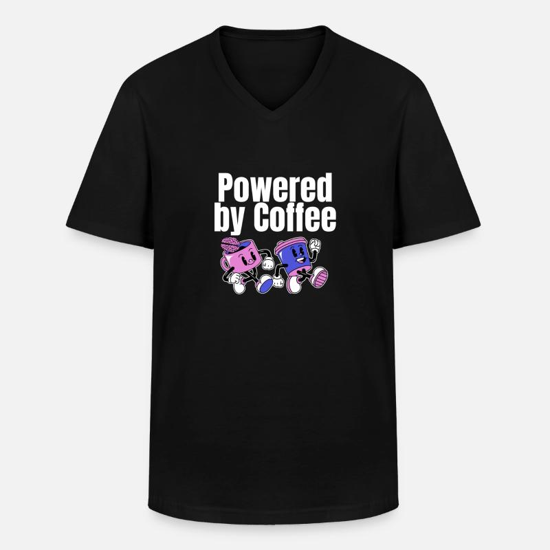 Powered by Coffee - Männer-T-Shirt mit V-Ausschnitt - Schwarz