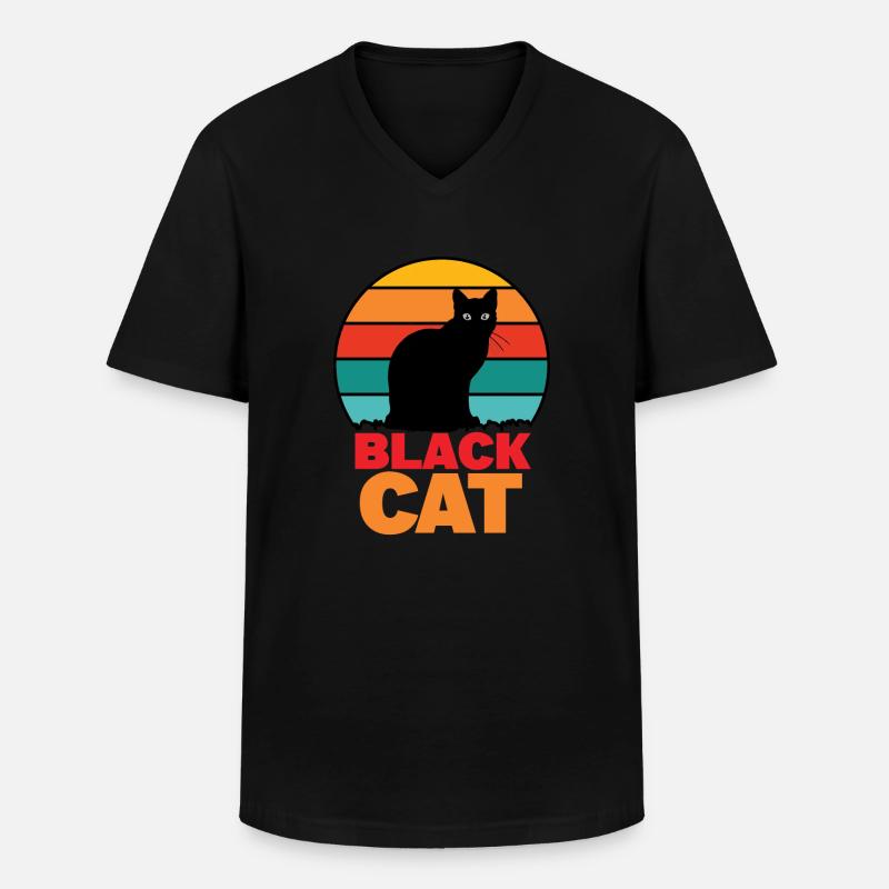 Schwarze Katze - Männer-T-Shirt mit V-Ausschnitt - Schwarz