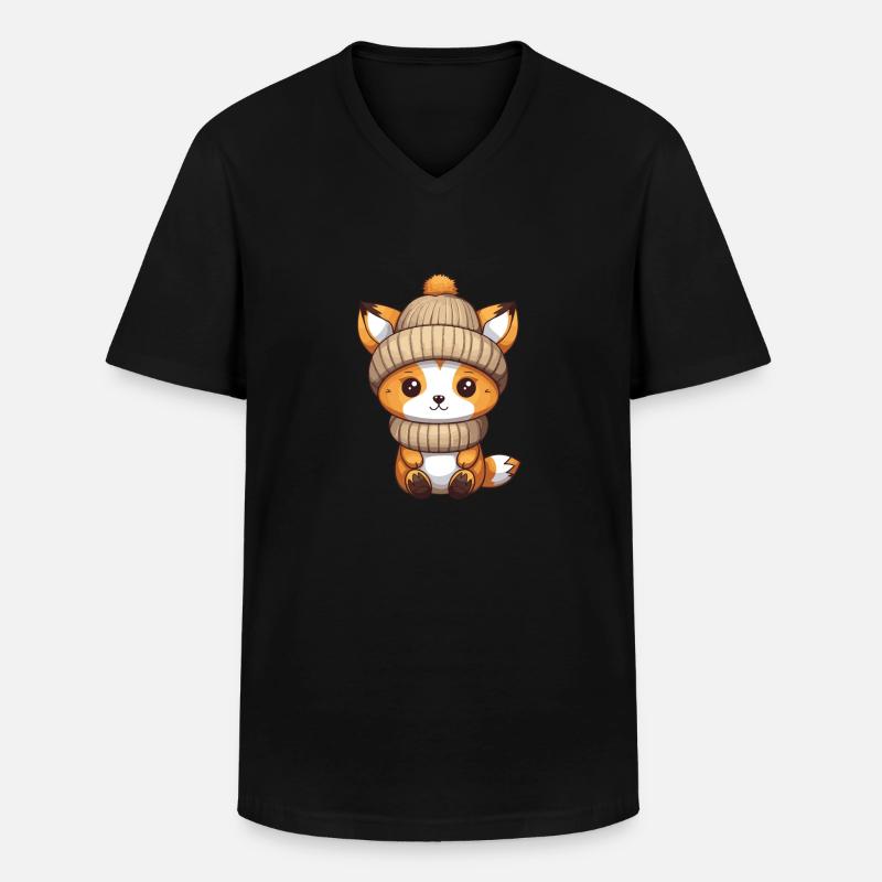 Fuchs Winter Comic - Männer-T-Shirt mit V-Ausschnitt - Schwarz