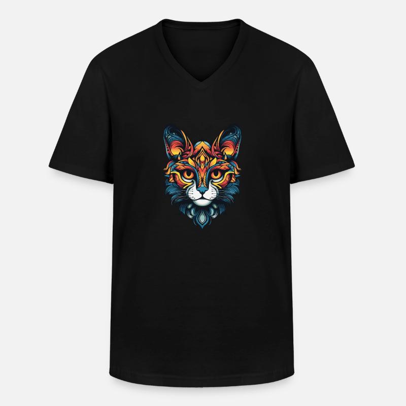 Katze Portrait - Männer-T-Shirt mit V-Ausschnitt - Schwarz