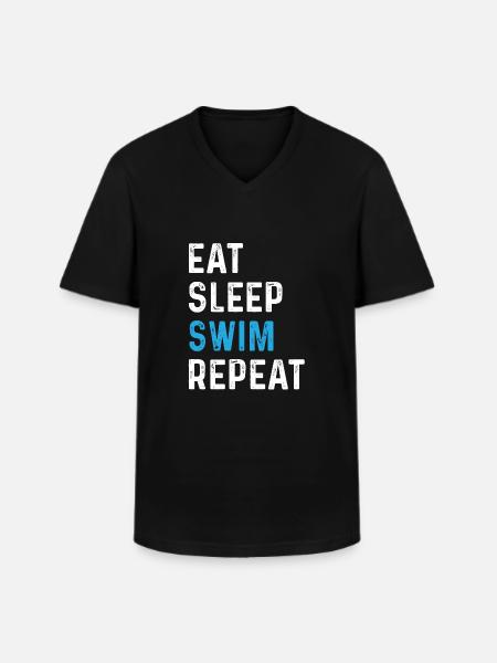 Eat Sleep Swim Repeat - T-shirt col V Homme - noir