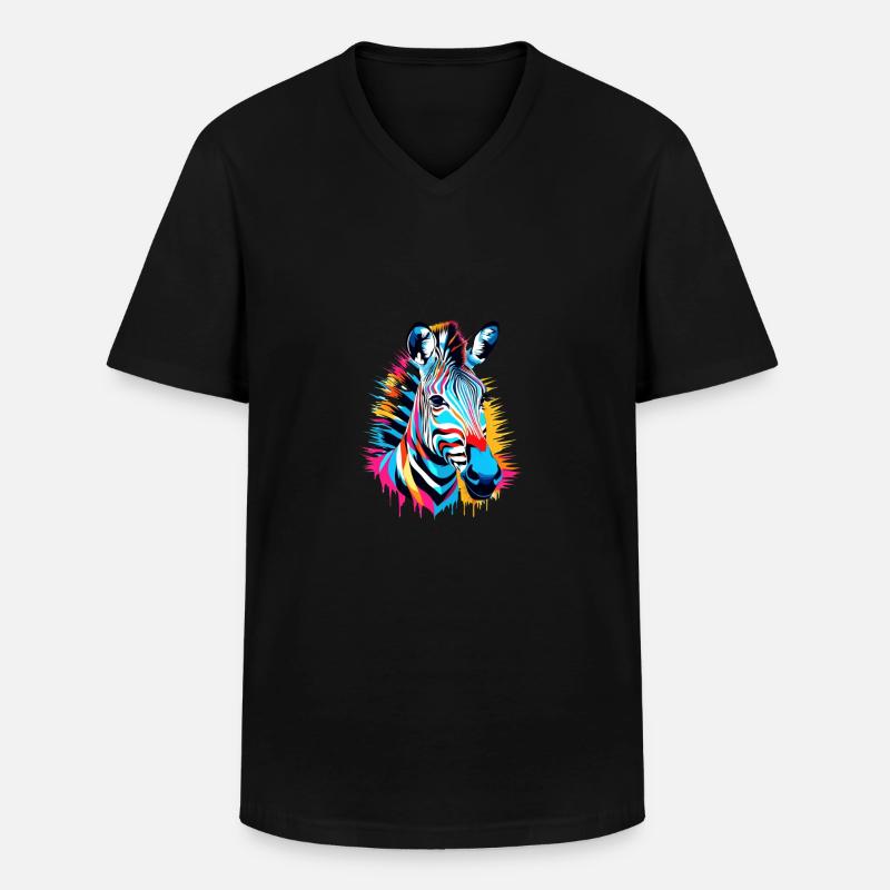 Buntes Zebra - Männer-T-Shirt mit V-Ausschnitt - Schwarz