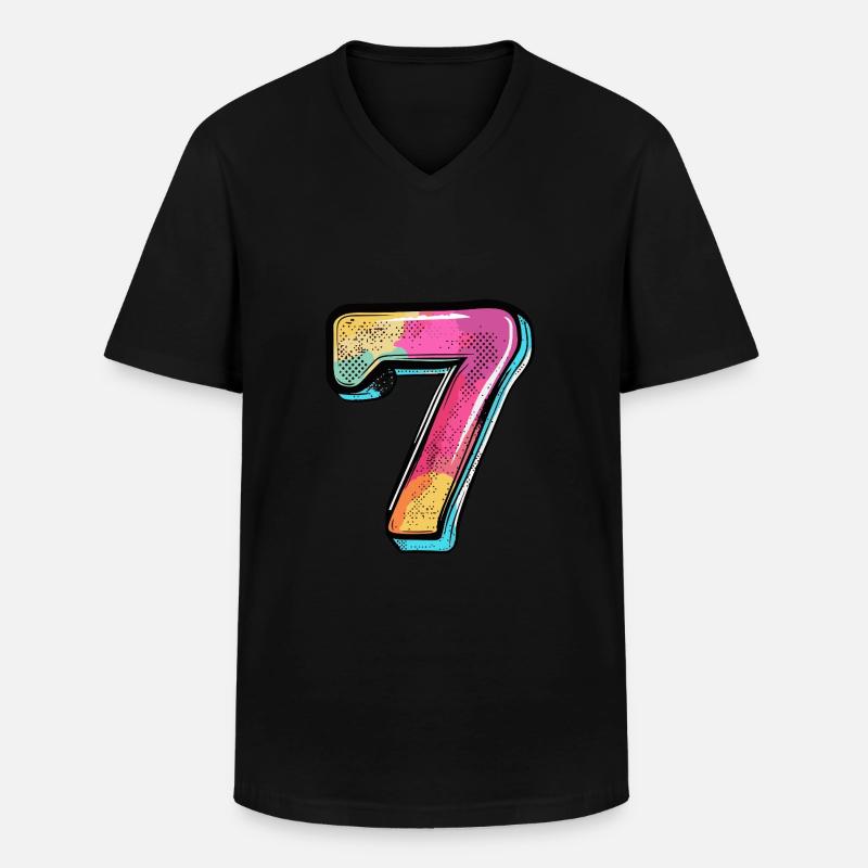 7 Zahl Comic - Männer-T-Shirt mit V-Ausschnitt - Schwarz